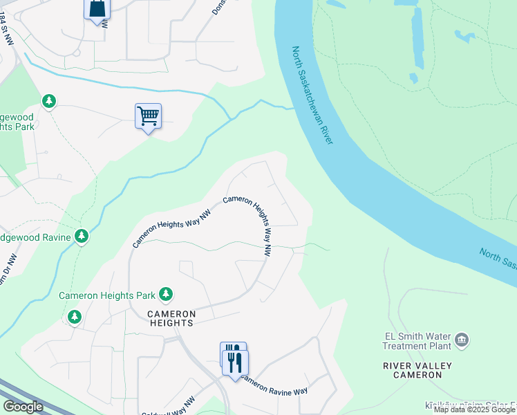 map of restaurants, bars, coffee shops, grocery stores, and more near 3157 Cameron Heights Way Northwest in Edmonton