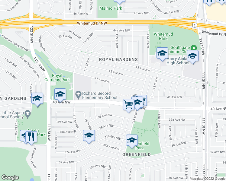 map of restaurants, bars, coffee shops, grocery stores, and more near 11456 41 Avenue Northwest in Edmonton