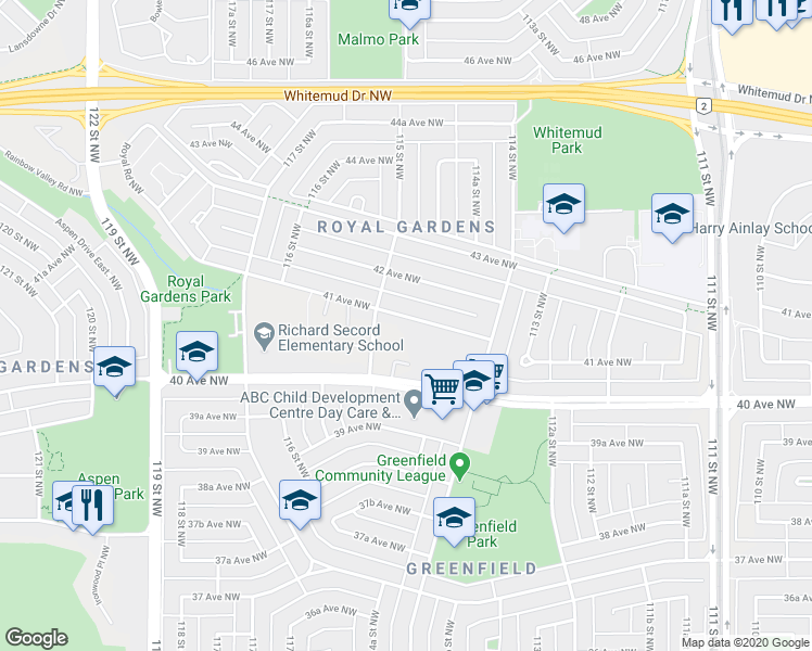 map of restaurants, bars, coffee shops, grocery stores, and more near 11456 41 Avenue Northwest in Edmonton