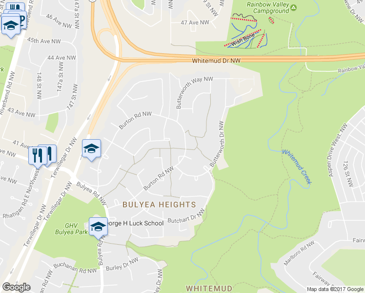 map of restaurants, bars, coffee shops, grocery stores, and more near 322 Burton Road Northwest in Edmonton