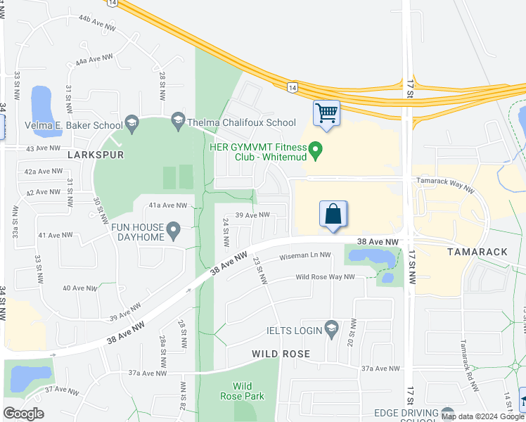 map of restaurants, bars, coffee shops, grocery stores, and more near 2218 39 Avenue Northwest in Edmonton