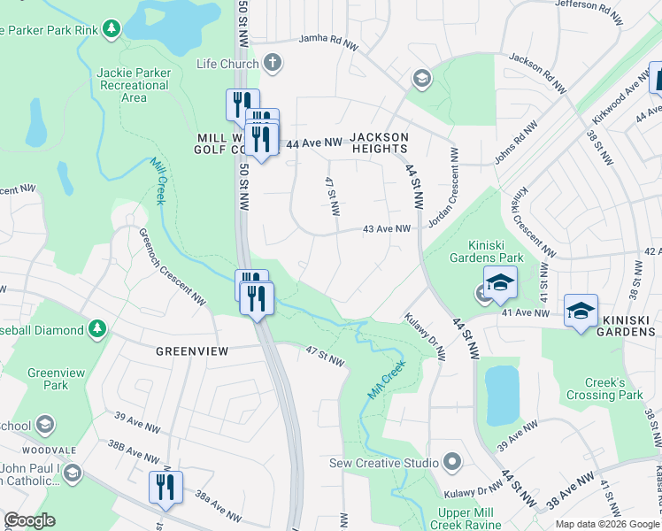 map of restaurants, bars, coffee shops, grocery stores, and more near 4211 47 Street Northwest in Edmonton