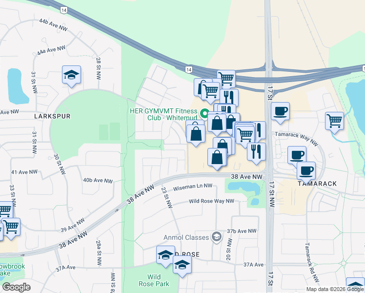 map of restaurants, bars, coffee shops, grocery stores, and more near 4020 21 Street Northwest in Edmonton