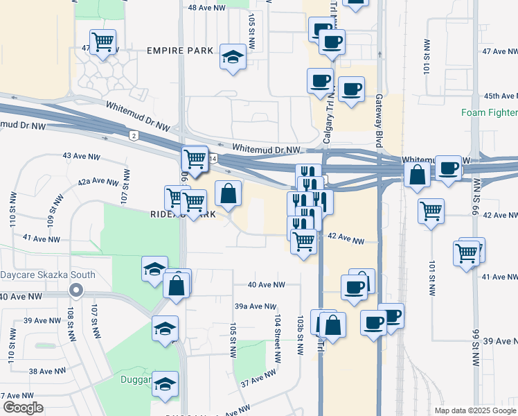 map of restaurants, bars, coffee shops, grocery stores, and more near 10450 42 Avenue Northwest in Edmonton
