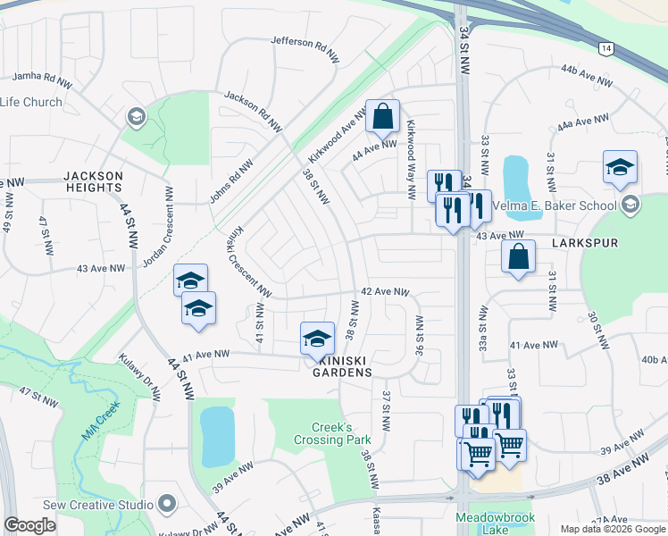 map of restaurants, bars, coffee shops, grocery stores, and more near 363 Kirkpatrick Crescent Northwest in Edmonton