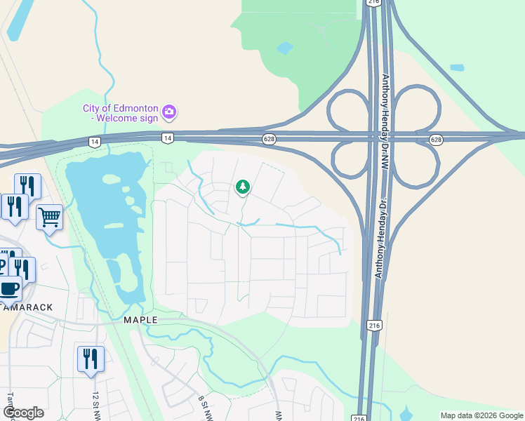 map of restaurants, bars, coffee shops, grocery stores, and more near 452 42 Avenue Northwest in Edmonton