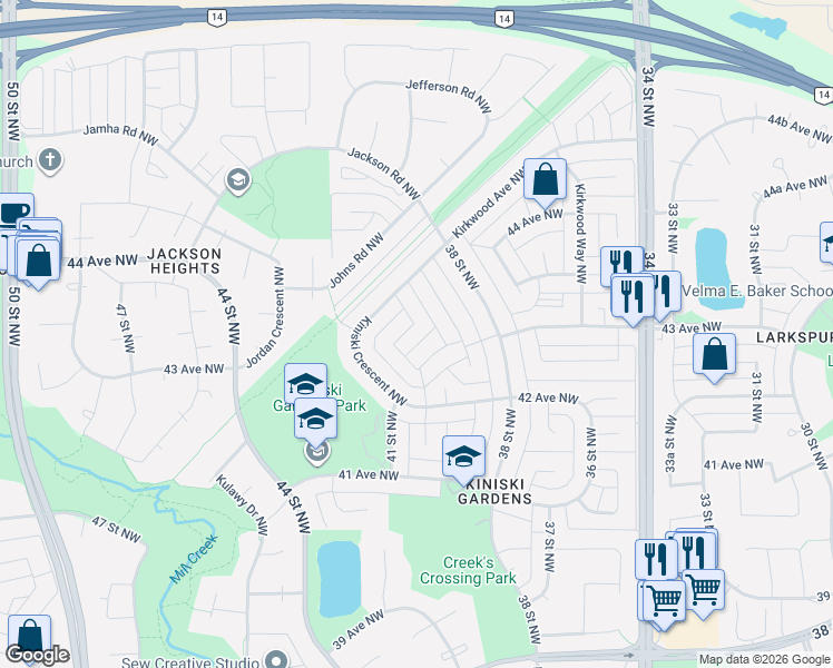 map of restaurants, bars, coffee shops, grocery stores, and more near 462 Kirkpatrick Crescent Northwest in Edmonton