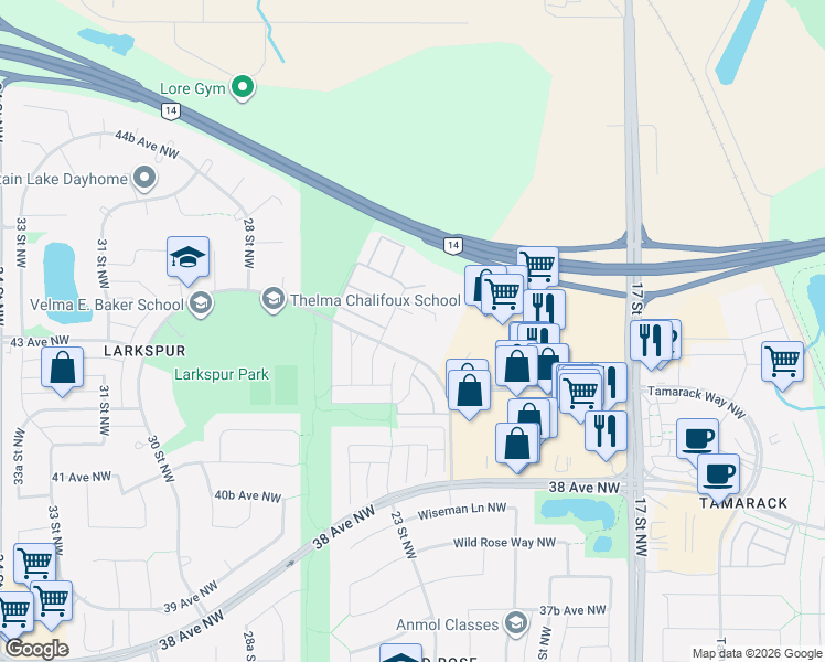 map of restaurants, bars, coffee shops, grocery stores, and more near in Edmonton