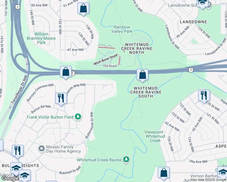 map of restaurants, bars, coffee shops, grocery stores, and more near 9 Butterworth Point Northwest in Edmonton
