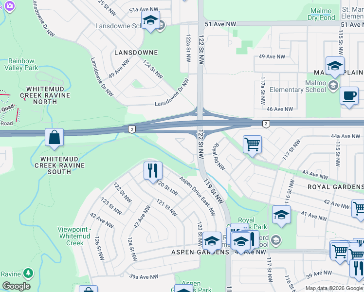 map of restaurants, bars, coffee shops, grocery stores, and more near in Edmonton