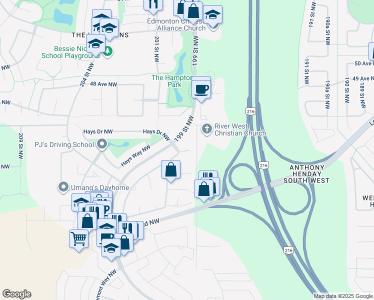 map of restaurants, bars, coffee shops, grocery stores, and more near 1520 Hammond Gate Northwest in Edmonton