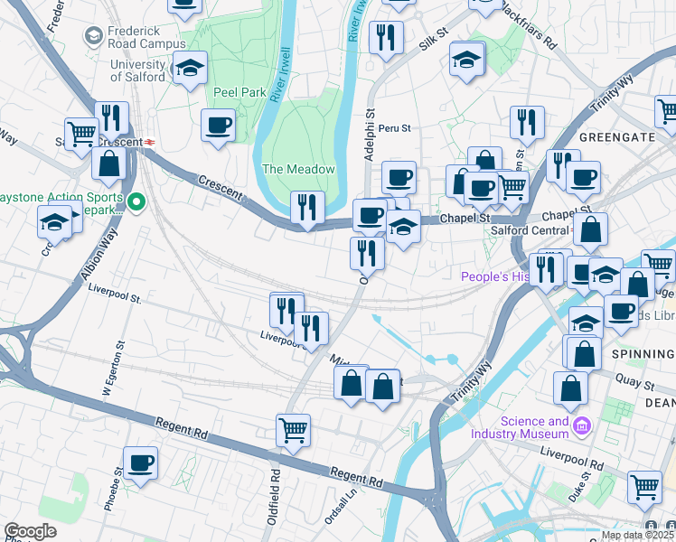 map of restaurants, bars, coffee shops, grocery stores, and more near 11 Back Hulme Street in Greater Manchester