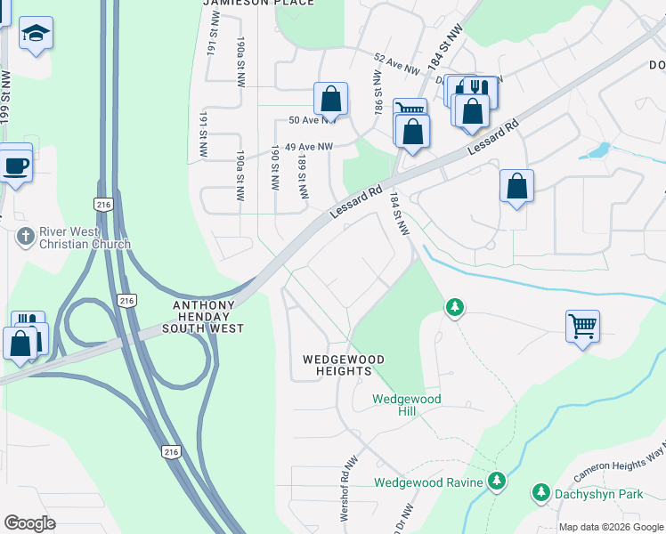 map of restaurants, bars, coffee shops, grocery stores, and more near 356 Weber Way Northwest in Edmonton
