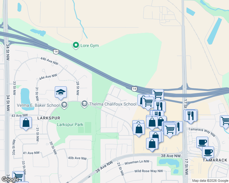 map of restaurants, bars, coffee shops, grocery stores, and more near Whitemud Drive Northwest in Edmonton