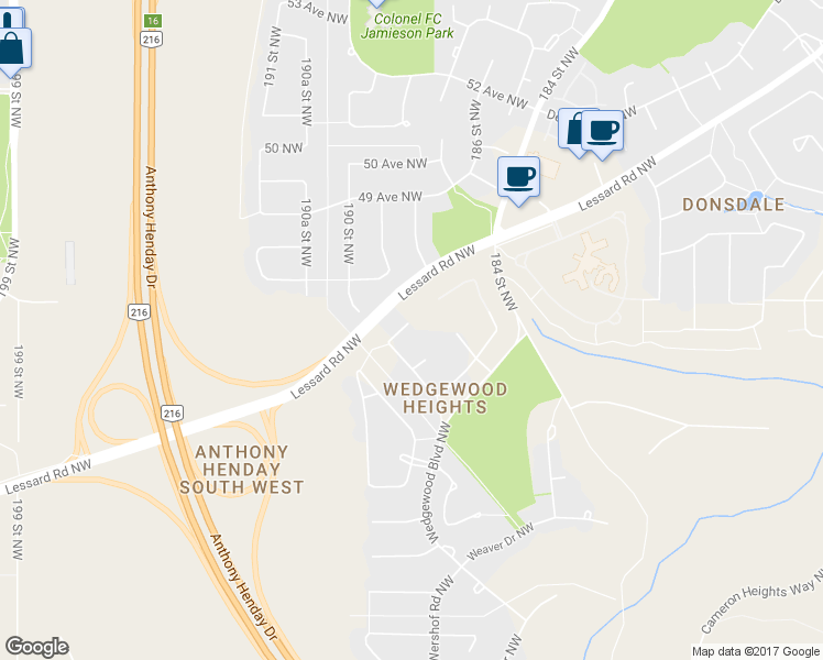 map of restaurants, bars, coffee shops, grocery stores, and more near 356 Weber Way Northwest in Edmonton