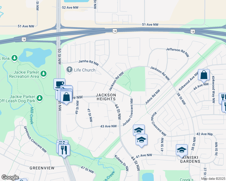 map of restaurants, bars, coffee shops, grocery stores, and more near 1004 Jordan Crescent Northwest in Edmonton