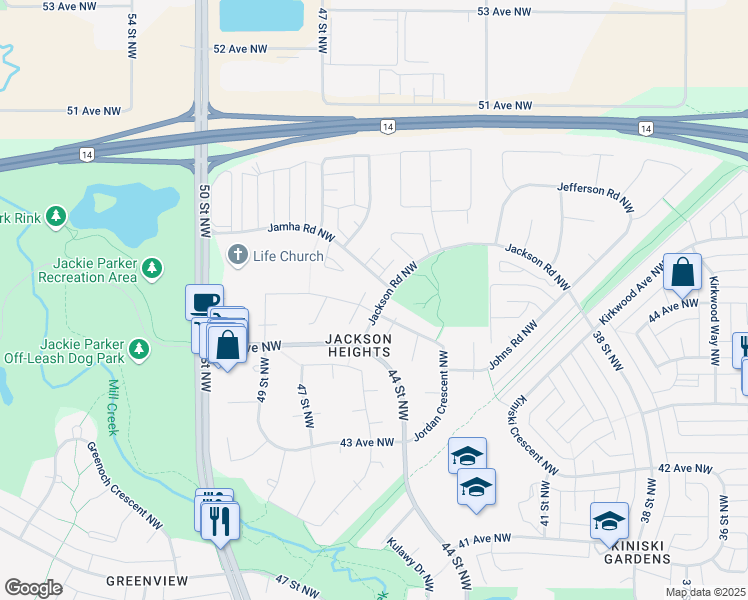 map of restaurants, bars, coffee shops, grocery stores, and more near 1004 Jordan Crescent Northwest in Edmonton