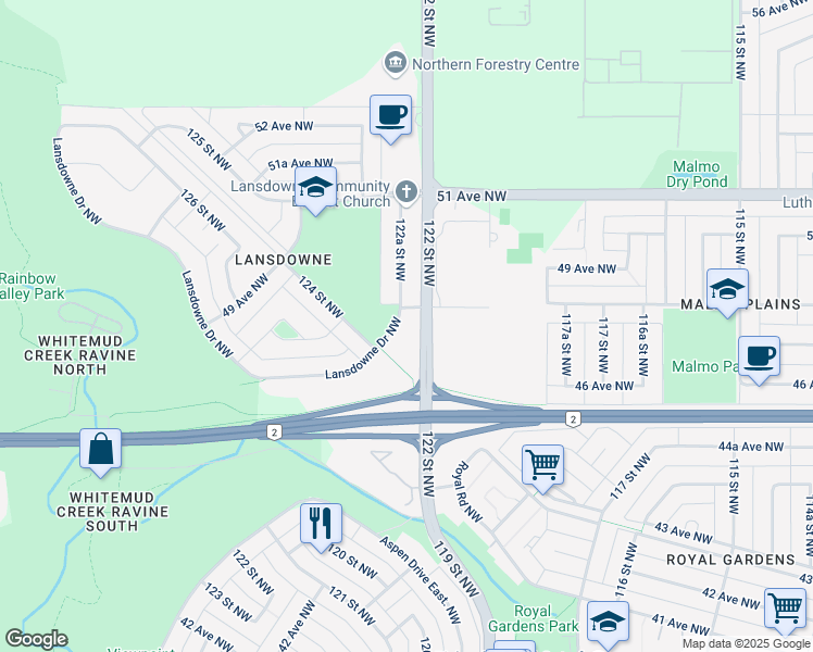 map of restaurants, bars, coffee shops, grocery stores, and more near in Edmonton