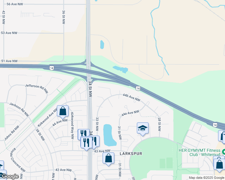 map of restaurants, bars, coffee shops, grocery stores, and more near 4441 32 Street Northwest in Edmonton