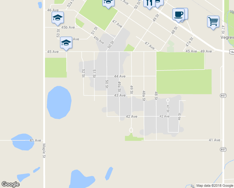 map of restaurants, bars, coffee shops, grocery stores, and more near 4362 43 Avenue in Vegreville
