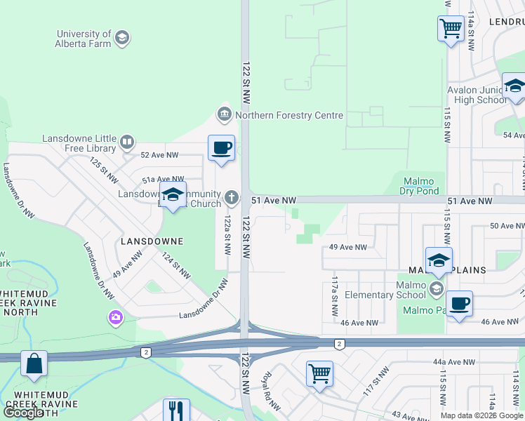 map of restaurants, bars, coffee shops, grocery stores, and more near in Edmonton
