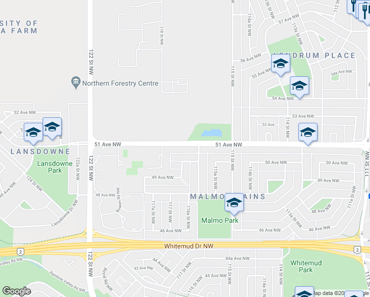 map of restaurants, bars, coffee shops, grocery stores, and more near 11619 51 Avenue Northwest in Edmonton