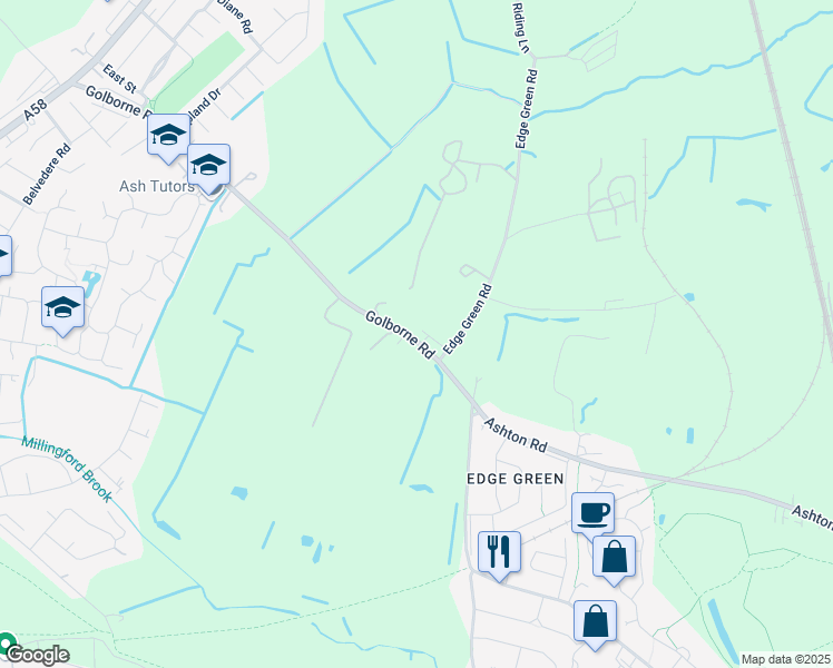 map of restaurants, bars, coffee shops, grocery stores, and more near Golborne Road in Ashton-in-Makerfield