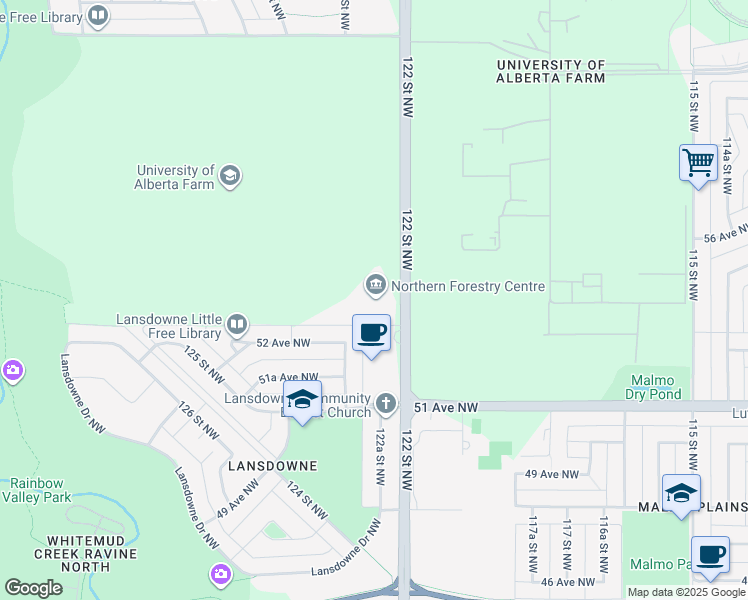 map of restaurants, bars, coffee shops, grocery stores, and more near 5320 122 Street Northwest in Edmonton