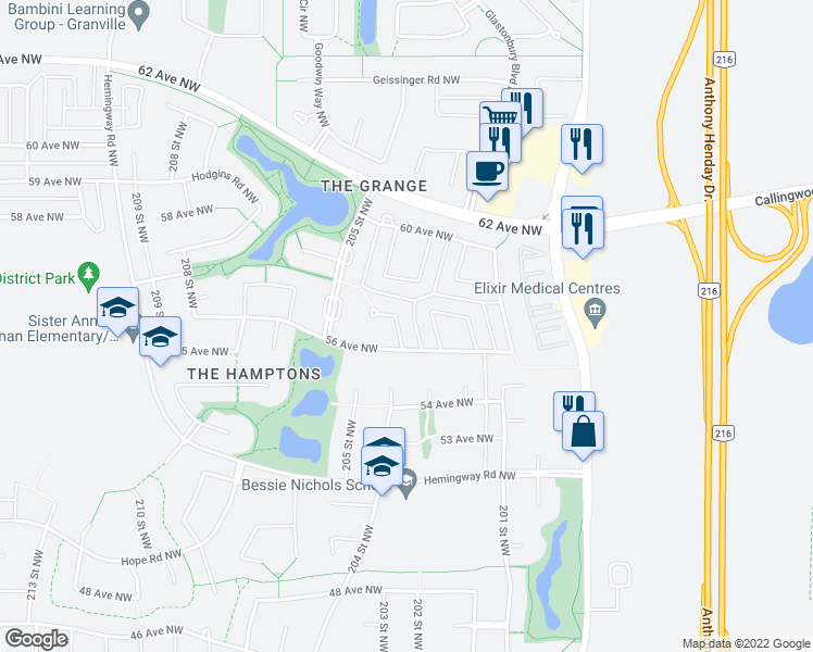 map of restaurants, bars, coffee shops, grocery stores, and more near 5623 204 Street Northwest in Edmonton