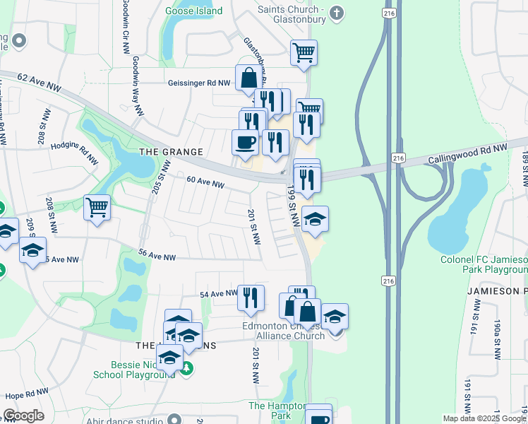 map of restaurants, bars, coffee shops, grocery stores, and more near in Edmonton