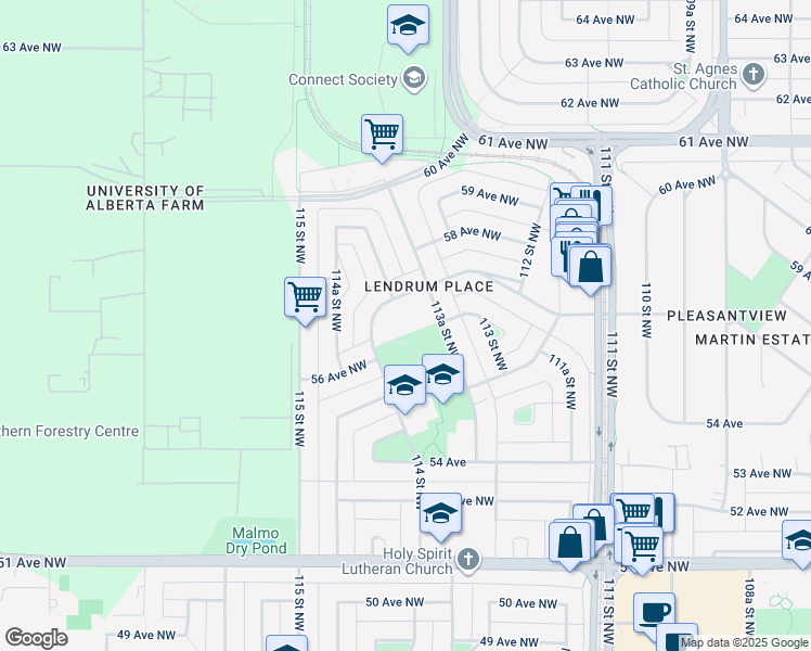 map of restaurants, bars, coffee shops, grocery stores, and more near 11335 57 Avenue Northwest in Edmonton