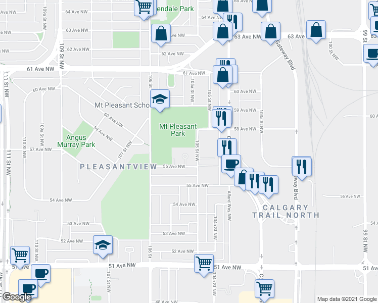 map of restaurants, bars, coffee shops, grocery stores, and more near in Edmonton