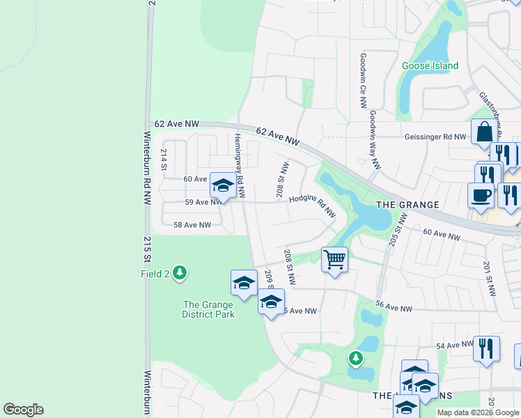map of restaurants, bars, coffee shops, grocery stores, and more near 805 Hodgins Road in Edmonton