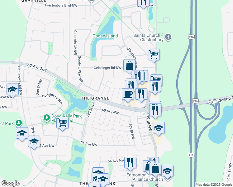 map of restaurants, bars, coffee shops, grocery stores, and more near 310 Gibb Close Northwest in Edmonton