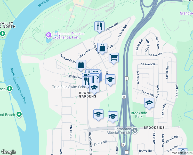 map of restaurants, bars, coffee shops, grocery stores, and more near in Edmonton