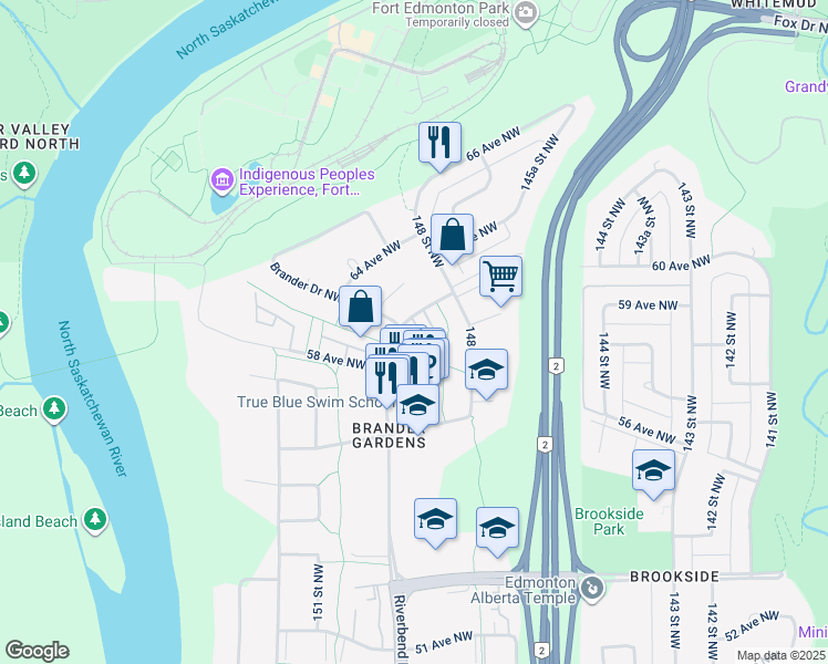 map of restaurants, bars, coffee shops, grocery stores, and more near in Edmonton