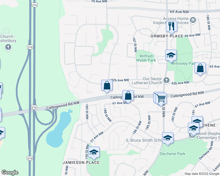 map of restaurants, bars, coffee shops, grocery stores, and more near 6211 188 Street Northwest in Edmonton