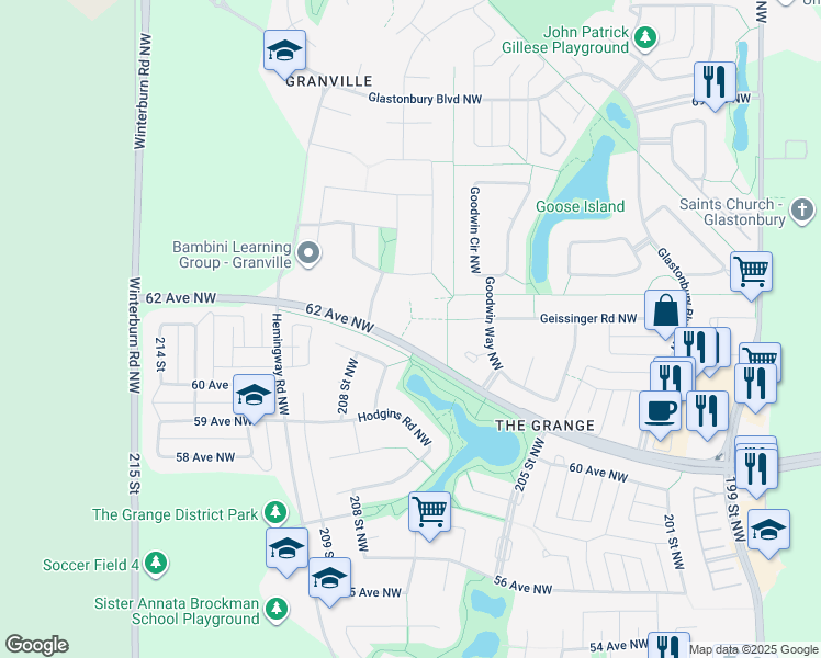 map of restaurants, bars, coffee shops, grocery stores, and more near 7721 Getty Wynd Northwest in Edmonton