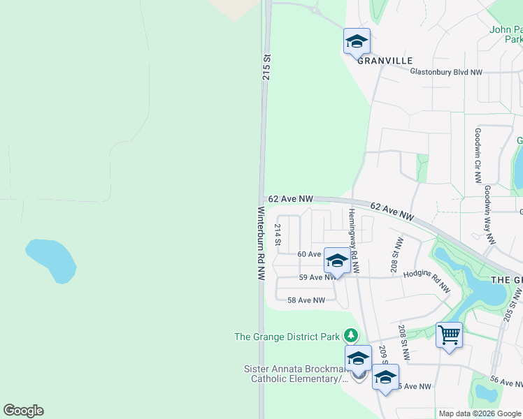 map of restaurants, bars, coffee shops, grocery stores, and more near Winterburn Road Northwest in Edmonton