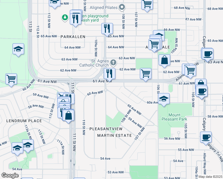 map of restaurants, bars, coffee shops, grocery stores, and more near 10846 60 Avenue Northwest in Edmonton