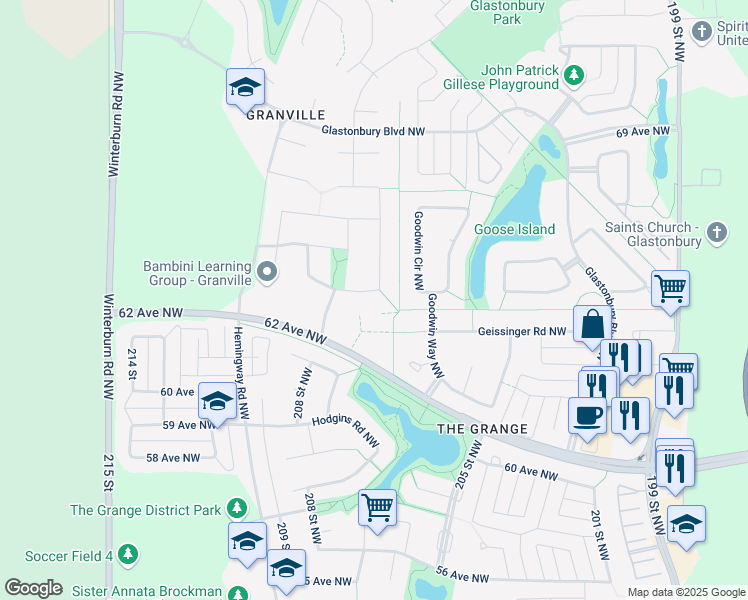 map of restaurants, bars, coffee shops, grocery stores, and more near 7721 Getty Wynd Northwest in Edmonton