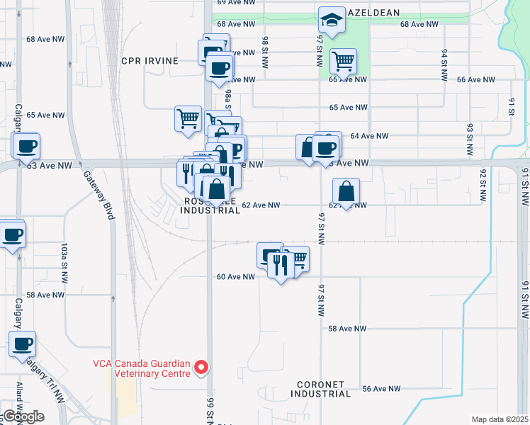 map of restaurants, bars, coffee shops, grocery stores, and more near 9753 62 Avenue Northwest in Edmonton