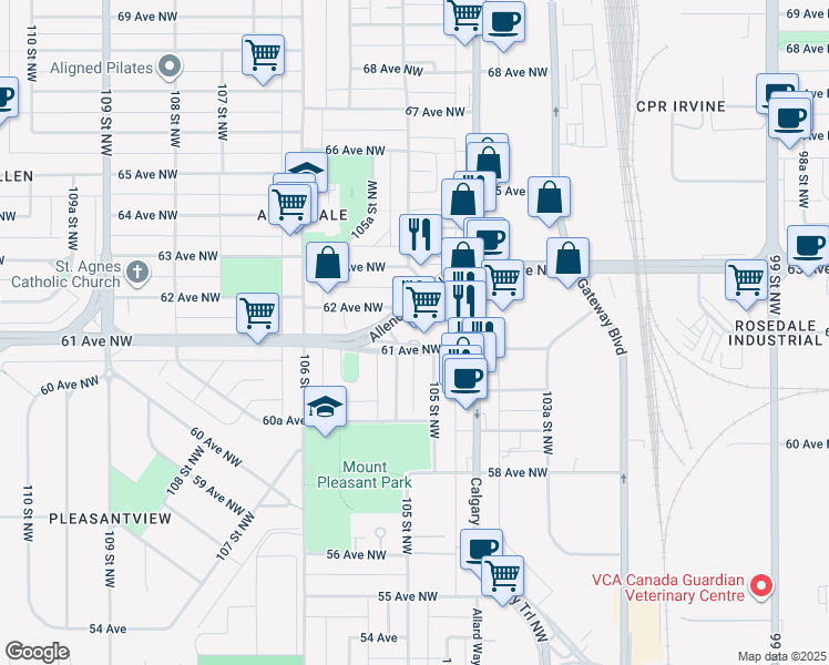 map of restaurants, bars, coffee shops, grocery stores, and more near 10502 62 Avenue Northwest in Edmonton