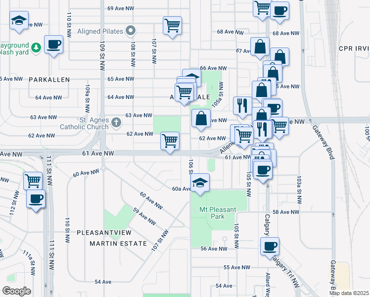 map of restaurants, bars, coffee shops, grocery stores, and more near 10609 62 Avenue Northwest in Edmonton