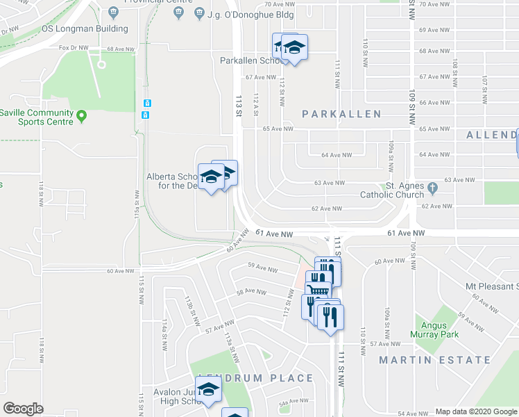 map of restaurants, bars, coffee shops, grocery stores, and more near 11179 62 Avenue Northwest in Edmonton