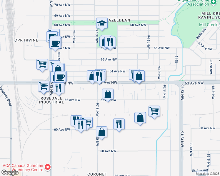 map of restaurants, bars, coffee shops, grocery stores, and more near in Edmonton