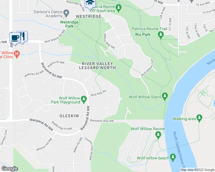 map of restaurants, bars, coffee shops, grocery stores, and more near 324 Wolf Ridge Way in Edmonton