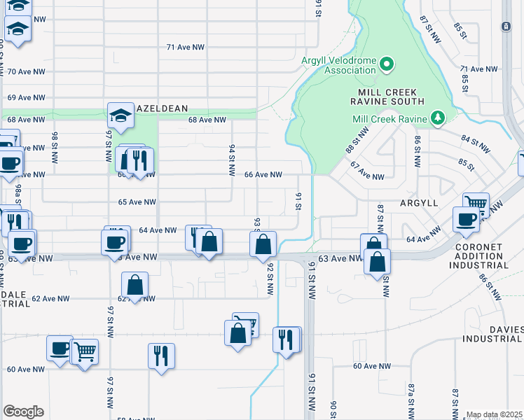 map of restaurants, bars, coffee shops, grocery stores, and more near in Edmonton