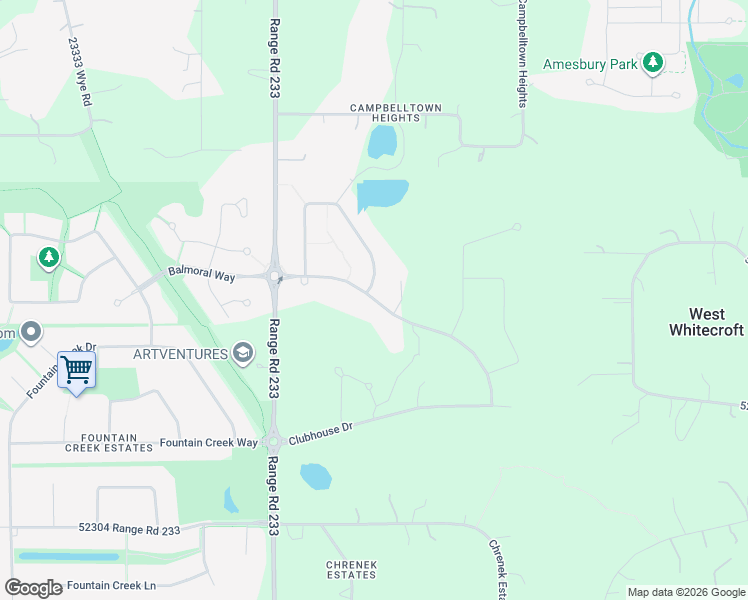 map of restaurants, bars, coffee shops, grocery stores, and more near Clubhouse Drive in Sherwood Park