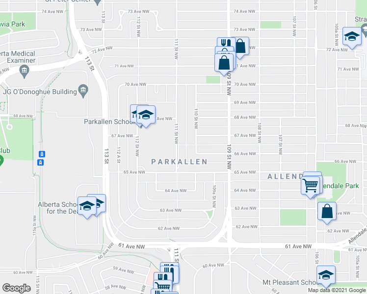 map of restaurants, bars, coffee shops, grocery stores, and more near 6622 110 Street Northwest in Edmonton